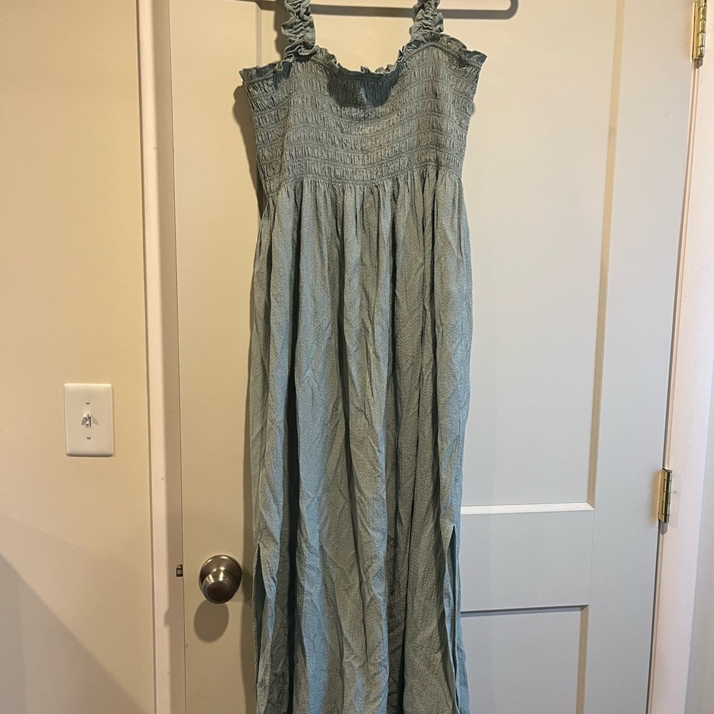 Calvin Klein Smocked Dress in Sage Green